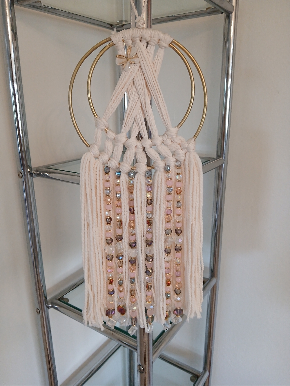 Handmade Macramé Wall Hanging Dream Catcher With Gemstone And Crytal Beads.